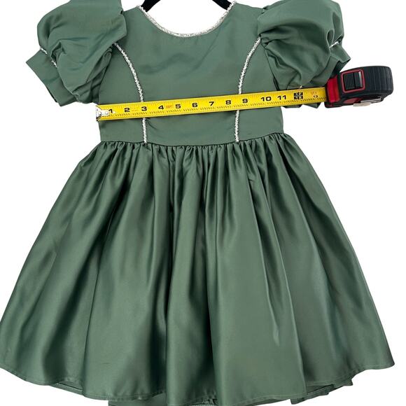 Girls Holiday Dress Green Puff Sleeve with Bow Sz. 4 Birthday Pageant Formal - Picture 8 of 13